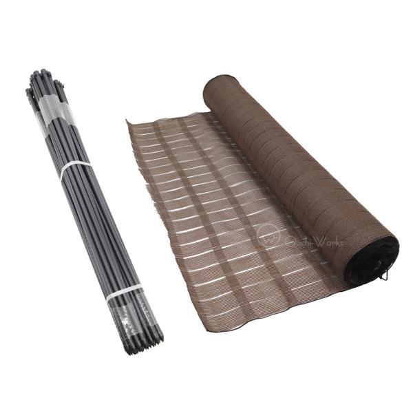 【商品名】フェンスネットブラウン 50ｍ＆杭30本セット【ネット】フェンスネットブラウン 1ｍ×50ｍ・・・1本　　　　　　材質：ポリエチレン製【　杭　】Φ20ｍｍ×長さ1200ｍｍ・・・30本　　　　　　材質：強度にすぐれた鋼管（スチール...