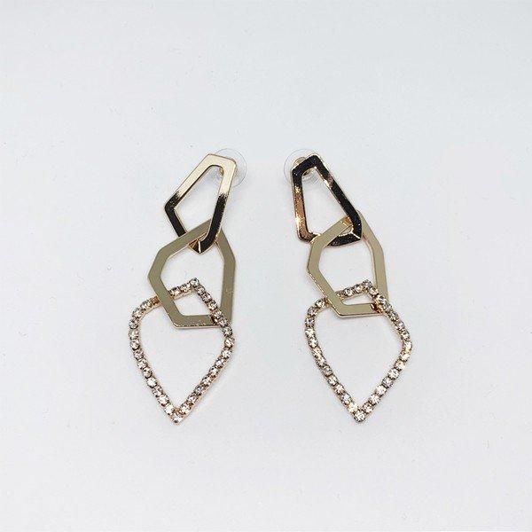 ジュエリー キラキラ 変形 ラインストーン 大ぶり 3連 ピアス イヤリング ゴールド  Earrings  レディース