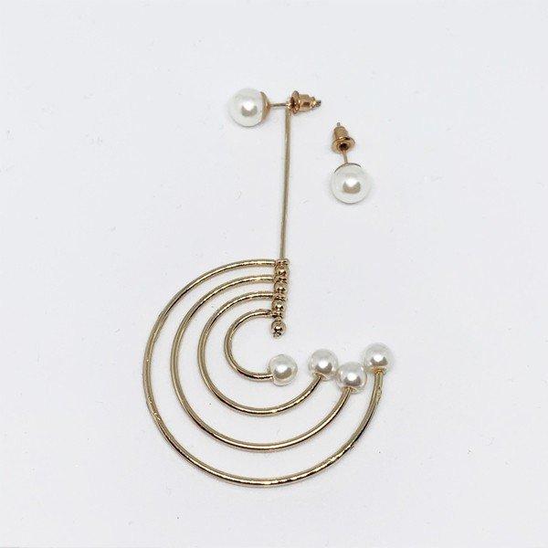 ジュエリー パール アシンメトリー キャッチ 大ぶり ピアス イヤリング ゴールド  Earrings  レディース