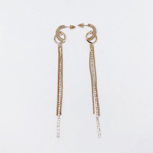 ジュエリー ラインストーン ロング チェーン キラキラ ピアス イヤリング ゴールド  Earrings  レディース