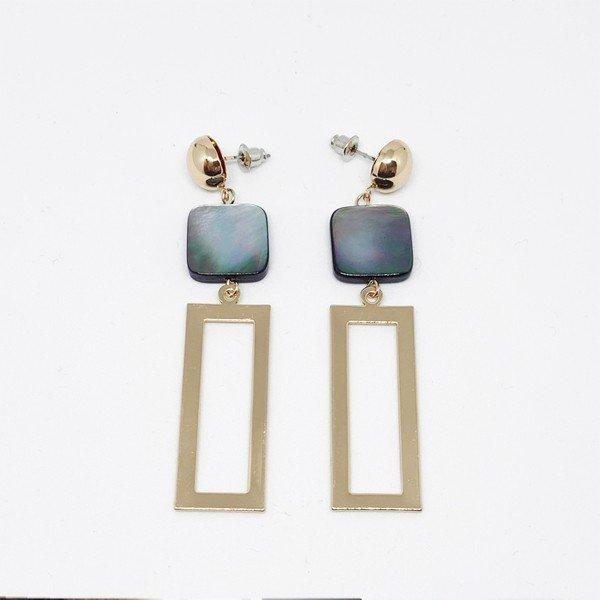 ジュエリー カジュアル プレート スタッド ロング ピアス イヤリング ゴールド グリーン Earrings  レディース