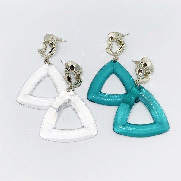 ジュエリー トライアングル プレート クリア グリーン ピアス イヤリング ゴールド Earrings  レディース