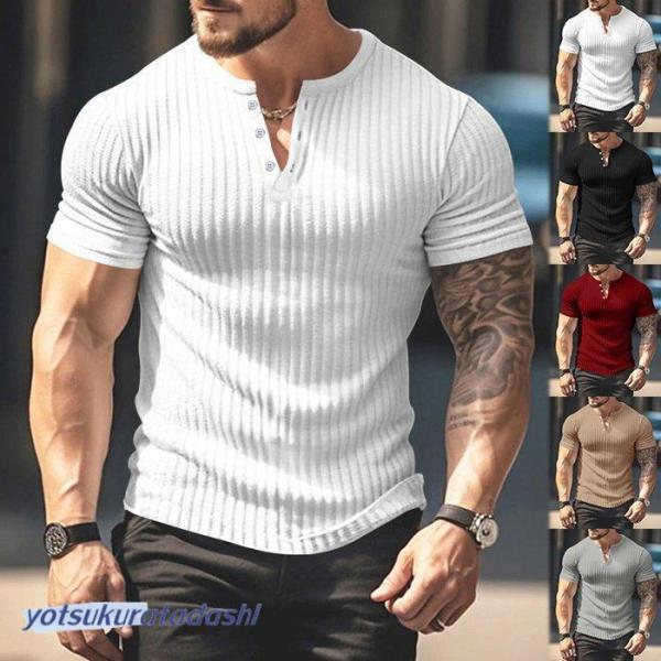 サマーニット メンズ ニットtシャツ 半袖 vネック 半袖ニット