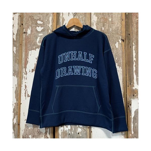 UNHALFDRAWING 　SWEAT LONG SLEEVE HOODIE　アンハーフドローイング　リサイクルポリエステルスウェットパーカ　ネイビー