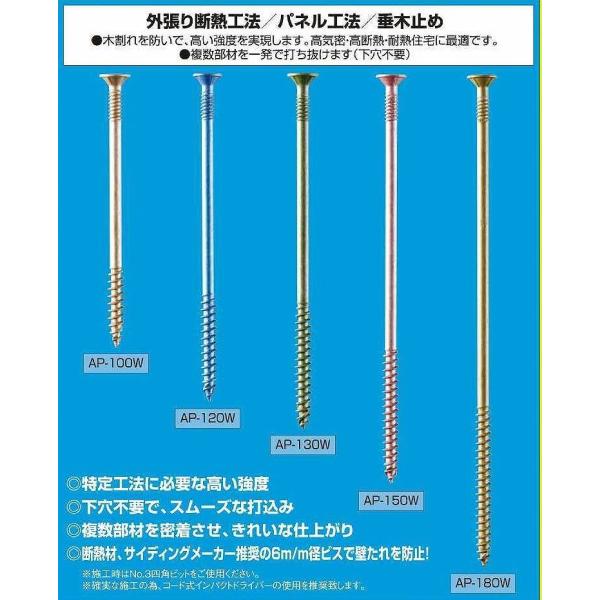ビス 断熱パネル/パネル工法/垂木止め サイズ 120x6φ 入数500本 ビス 断熱パネル/パネル工法/垂木止め サイズ 120x6φ 入数500本