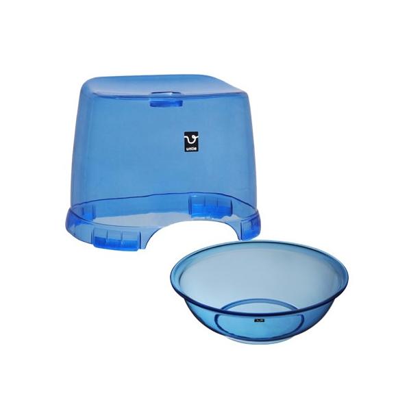 アンティークリスタル 風呂椅子・丸湯桶セット ブルー