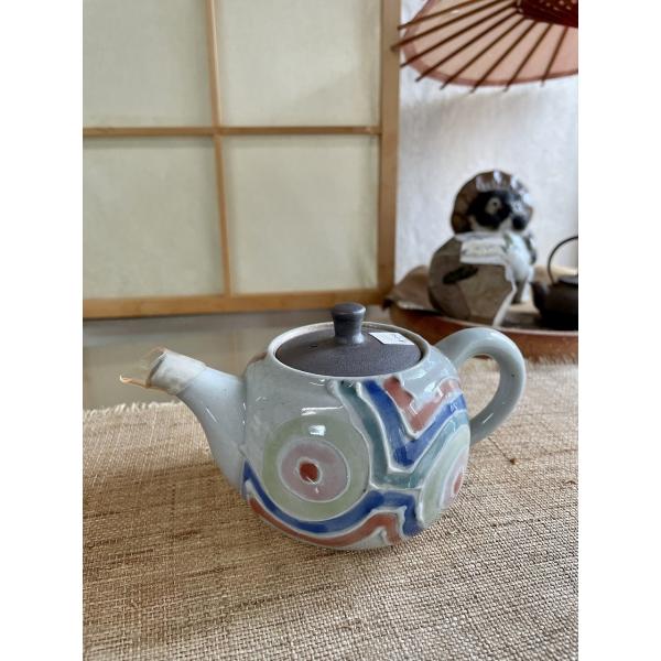 白釉一珍丸紋後手急須　おしゃれ　個性的　急須　日本茶　一心窯　贈り物　上品　　