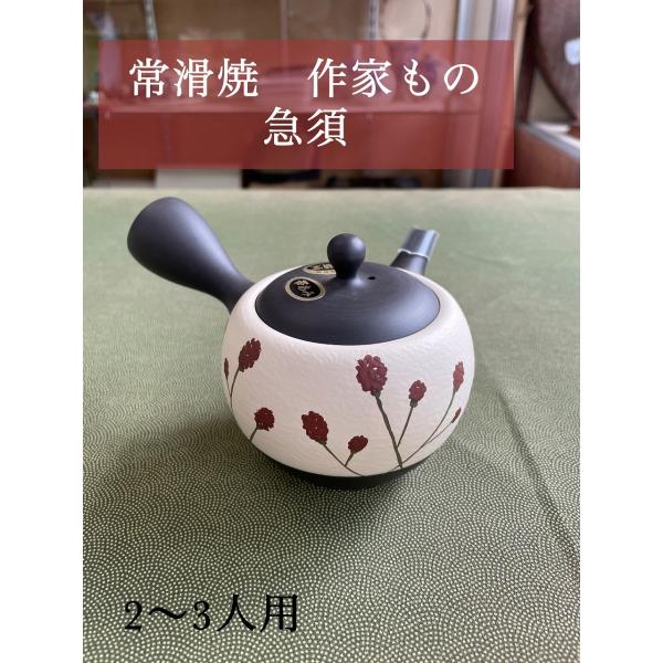 常滑焼急須 昭萌窯 われもこう 手造り急須 昭萠 黒泥 柄帯 アミ 急須