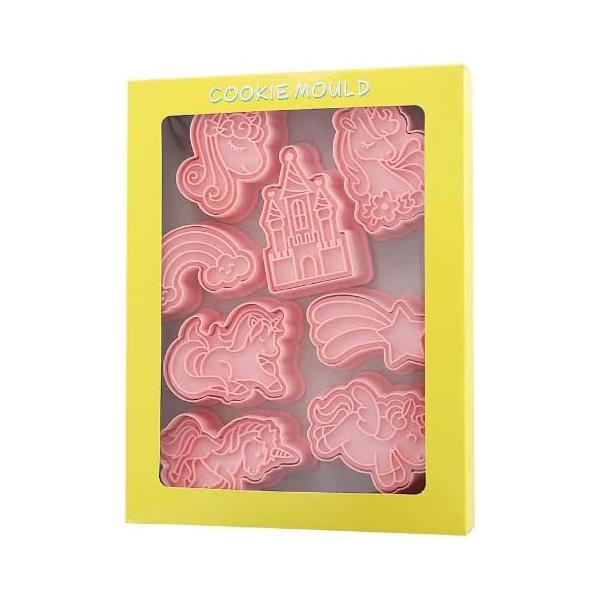 かわいい ユニコーンのクッキーカッター　8ピースセットプラスチック製で、簡単に型抜きが出来ます。小さなお子様や、キャラクター好きの方に喜んでいただけると思います！・箱が潰れやすく配送時にへこみや潰れが生じる場合がございます。・電子レンジ、オ...