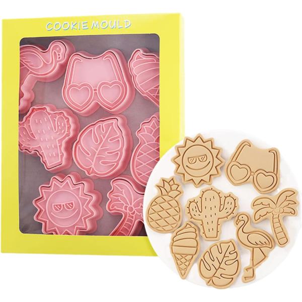 かわいい　夏のクッキーカッター　8ピースセットサングラス　ソフトクリーム　パイナップルなど可愛いサマーキャラクターがいっぱいです！プラスチック製で、簡単に型抜きが出来ます。小さなお子様や、キャラクター好きの方に喜んでいただけると思います！・...