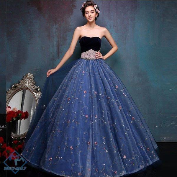 まとめ買い歓迎 カラードレス ロングドレス 安い コンサート 演奏会 パーティードレス ウェディング 結婚式 二次会 エンパイア ステージ 青 パール 大きいサイズ スプリングフェア