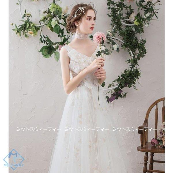 ウェディングドレス　Aライン　背中あき　レース　刺繍　結婚式　挙式　二次会　花嫁 ウェディングドレス Aライン 背中あき レース 刺繍 結婚式 挙式 二次会