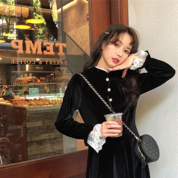 高校生 中学生 ファッション 10代 代 長袖 韓国 おしゃれ ワンピース レディース パールボタンワンピース 5014 5014 メイシンファッションヤフー店 通販 Yahoo ショッピング