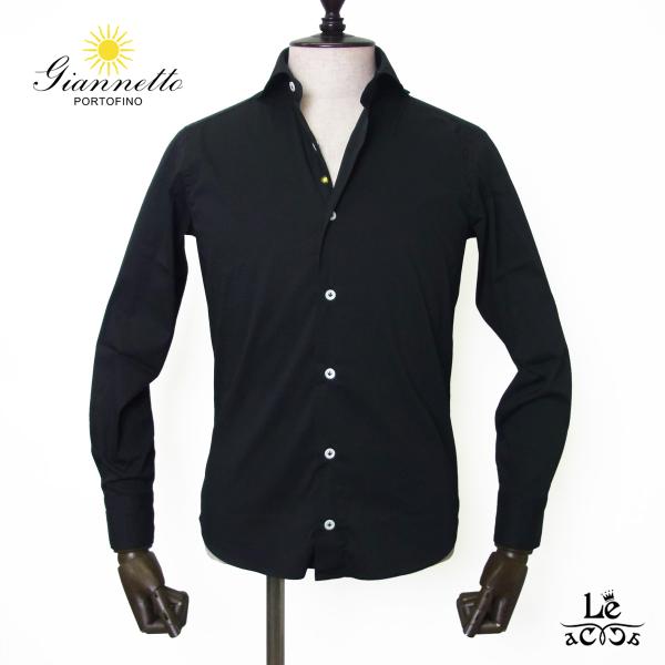 【30】ジャンネット コットン ストレッチ シャツ giannetto ポプリンシャツ 長袖 メンズ VINC FIT 背ダーツあり ブラック イタリア ブランド 国内正規品