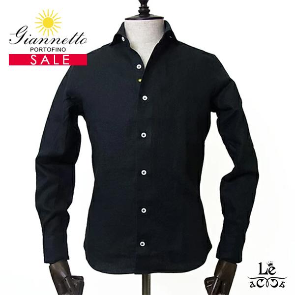 Giannetto ジャンネット リネン シャツ ブラック メンズ 長袖 Vinci Fit 無地 黒 長袖 麻 シャツ セミワイドカラー イタリア ブランド 春夏 国内正規品 2630 7black S2 レ アッカ 通販 Yahoo ショッピング