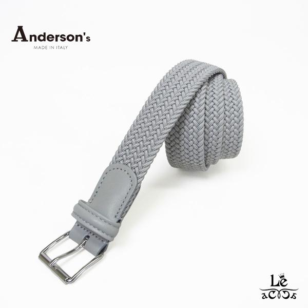 アンダーソンズ エラスティック メッシュベルト ANDERSON'S レザー × ゴム B/0765 NE65 3cm幅 メンズ ライトグレー イタリア ブランド 国内正規品