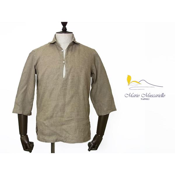 保障できる Mario Muscariello マリオ ムスカリエッロ リネン カプリシャツ 麻 七分袖 無地 ブラウン ベージュ イタリア製 国内正規品 送料無料 Www Thedailyspud Com