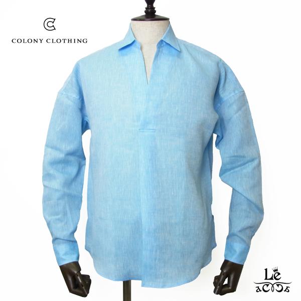COLONY CLOTHING プールサイドシャツ　リネン長袖シャツ L セール】 COLONY CLOTHING / ALBINI リネン プールサイドシャツ