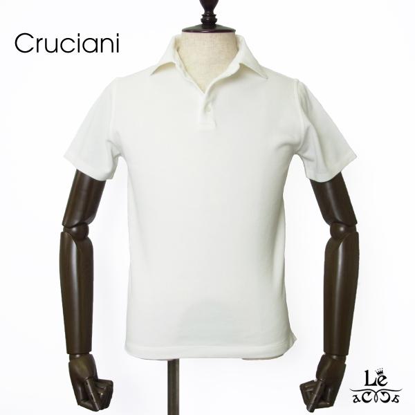 Cruciani クルチアーニ 鹿の子 ポロシャツ JU1371 メンズ コットン 台襟 半袖 無地 ホワイト 白 イタリア ブランド 国内正規品