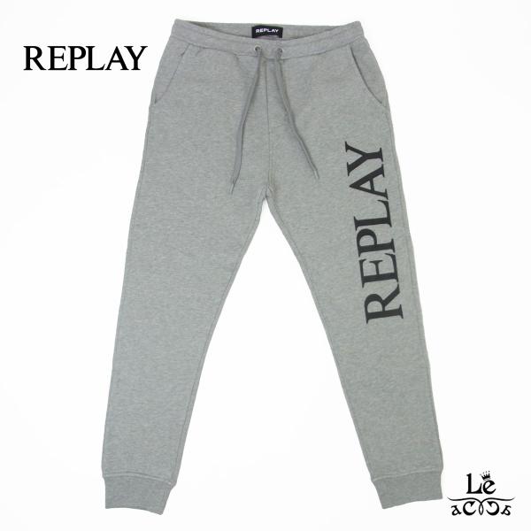 【50】REPLAY リプレイ スウェット パンツ ロゴ グレー メンズ   カジュアル ジョガーパンツ セットアップ ジャージー 国内正規品