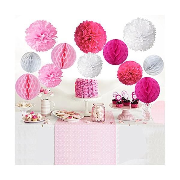 Recosis ペーパーフラワー フラワーポンポン ハニカムボール 飾り付け 結婚式 誕生日 飾り付け 紙花 ディープピンク ピンクとホ Sagaretxe Net