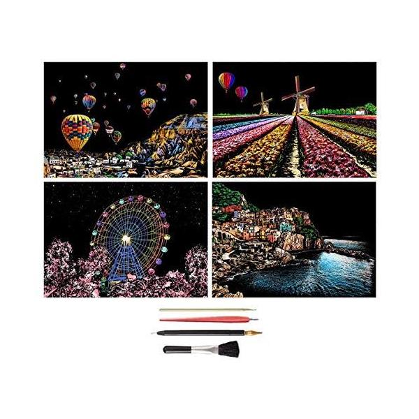 スクラッチアート サイズ 4枚入り 彫刻アート 削るだけで美しいアート レインボー絵 面白い塗り絵 風車 花畑 観覧車 夜景 Diy 手作り 虹絵 Buyee Buyee 日本の通販商品 オークションの代理入札 代理購入