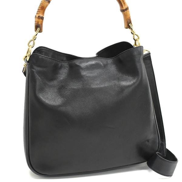 バンブー グッチ 2way ハンドバッグ 1638 レザー ブラック ゴールド