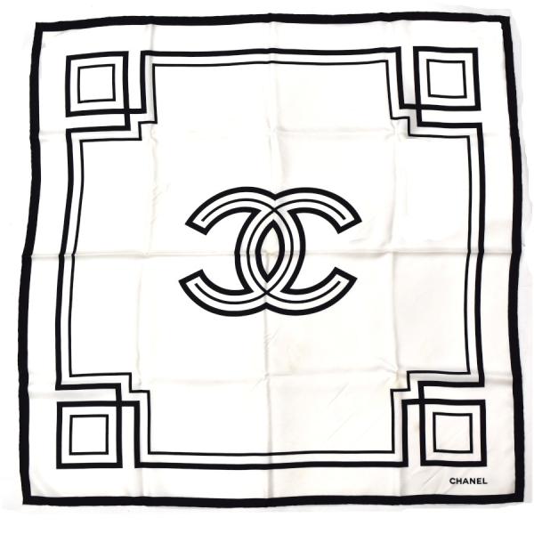 CHANEL シャネル スカーフ ココマーク モノトーン シルク CHANEL シャネル スカーフ ココマーク モノトーン シルク