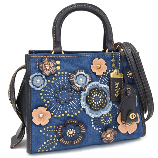 COACH（コーチ） 新品同様 デニム アンド レザー ティーローズ