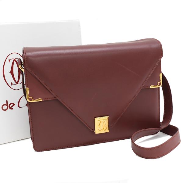 良品 Cartier ショルダーバッグ レザー ボルドー マストライン Cartier カルティエ マストライン ショルダーバッグ ボルドー