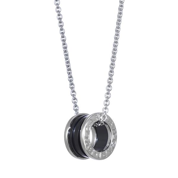 【極美品】ブルガリ ダブルロゴ ネックレス シルバー×ブラック 925 レザー melcastcom_5000101884100273
