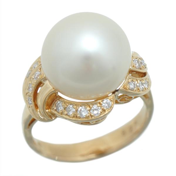 ☆*☆様 K18 パール・ダイヤモンドリング　18金 新品同様 K18 リング パール ダイヤモンド0.28ct 12号 7.6g : メル