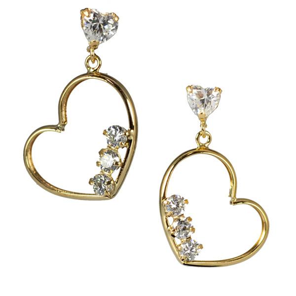 K10イエローゴールドピアス ハートデザインピアス キュービック 