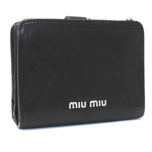 miu miu（ミュウミュウ） 二つ折り財布 レザー ブラック : メル