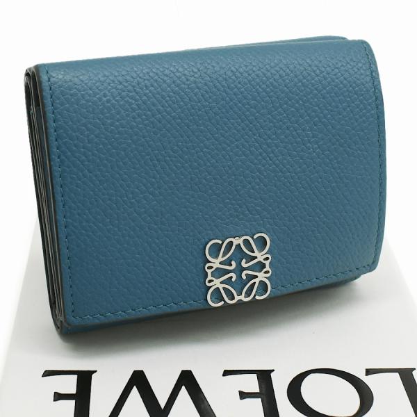 箱付き美品✨LOEWE アナグラム 三つ折り コンパクトウォレット ブルーグレー LOEWE（ロエベ） アナグラム トライフォールド コンパクトウォレット