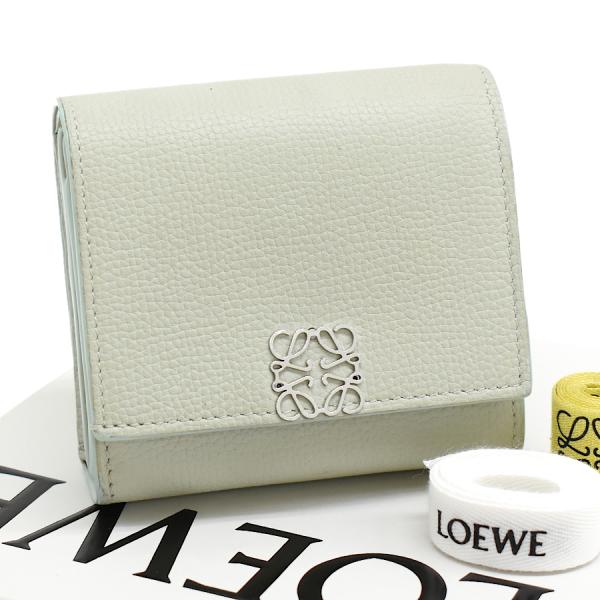 ロエベ　アナグラム　レザー　コンパクトジップウォレット　二つ折り財布　グリーン系 美品 LOEWE ロエベ 二つ折り財布 アナグラム コンパクト ジップ