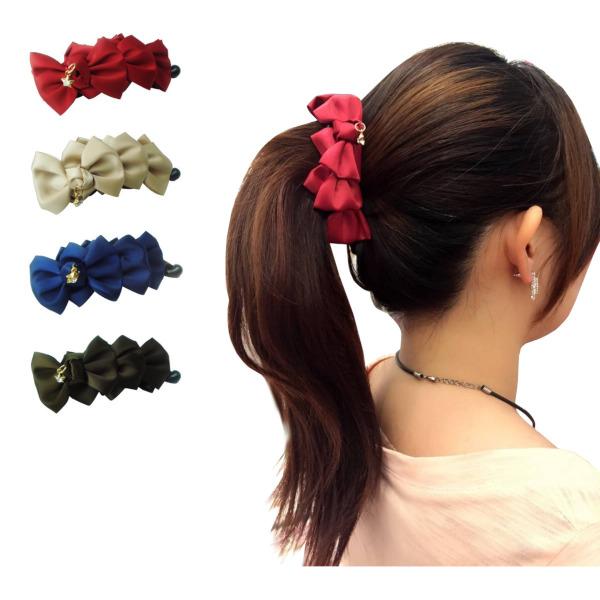 ヘアクリップ バナナクリップ 星のビジュー付きトリプルリボンバナナ 