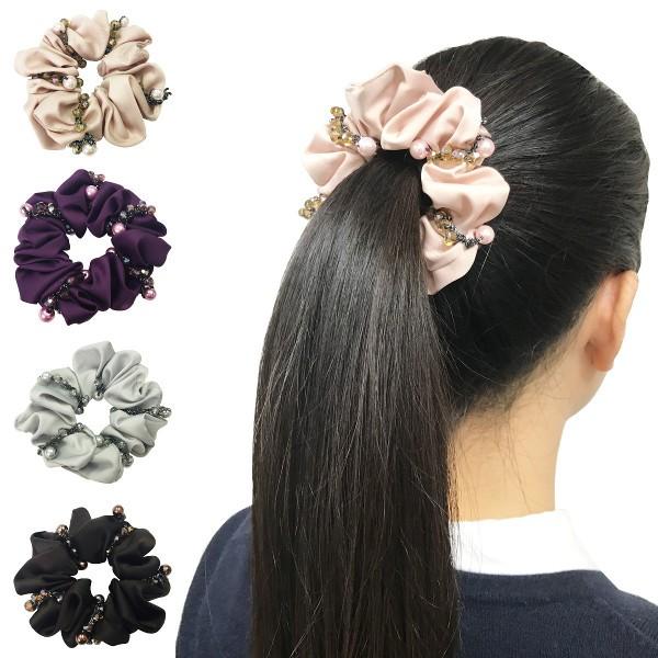 ❤︎ピーチ&グレー❤︎チャーム付きシュシュ ❤︎ピーチ&グレー❤︎チャーム付きシュシュ