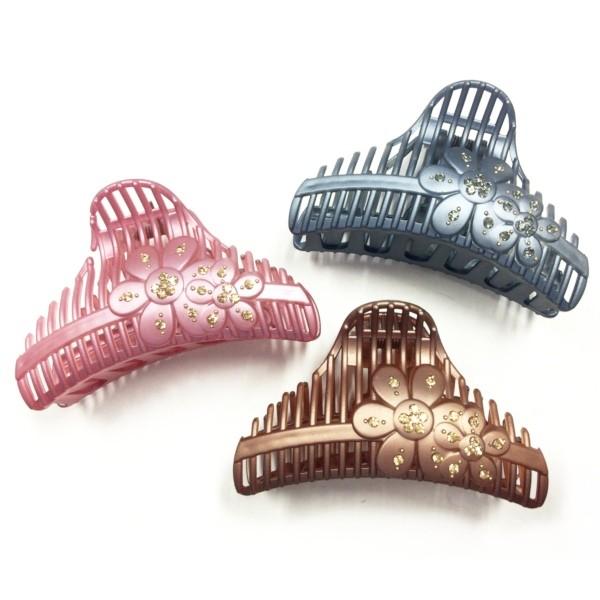 ヘアクリップ バンスクリップ ラインストーン付きフラワーバンス