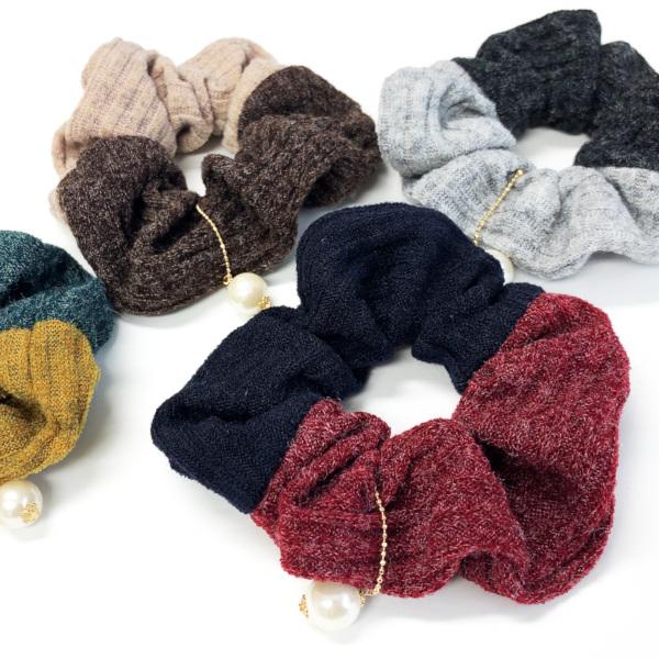 シュシュ パールモチーフ付ニット素材のシュシュ ヘアアクセサリー