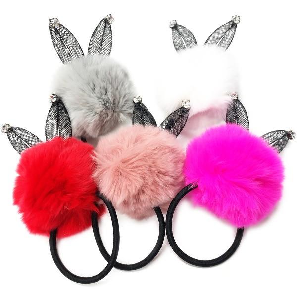 ヘアゴム ふわふわファーのウサギモチーフヘアゴム レディース ウサ耳