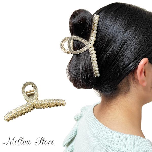 ヘアクリップ バンスクリップ ラインストーン付き大きめ華やかバンスクリップ