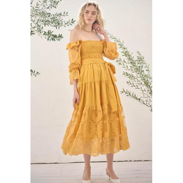 Estella.K エステラケー のオフショルカットワークドレス COLOR : O 