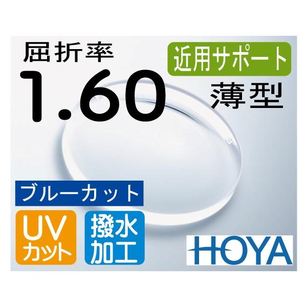 HOYA 近用サポート薄型レンズ　ブルーカット　スマホ老眼予防　屈折率1.60　撥水加工＋UVカット（2枚価格）　レンズ交換のみでもOK melook_aat16bp