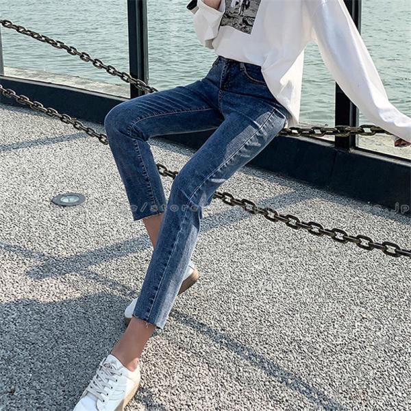 パンツ デニム レディース ストレッチパンツ ジーパン 夏物 ロング丈 9分丈パンツ 韓国風 ストレート 着痩せ オシャレ 低身長向け 細身 ハイウエスト 開店記念セール