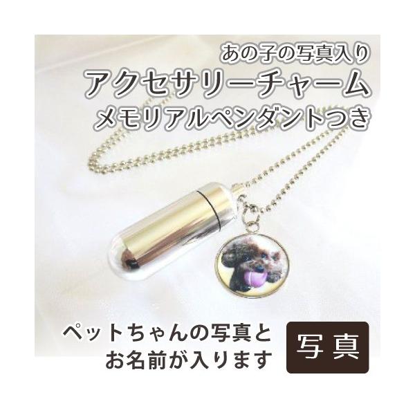 ペットちゃんのご遺骨、遺毛、歯、爪などを納める遺骨ペンダントに、ご遺影・お位牌アクセサリーチャームがセットになりました。◎表面にあの子のお写真とお名前が入ります。●本体仕様本体幅：20mm太さ：15mmクサリサイズ：長さ60mmニッケルメッ...