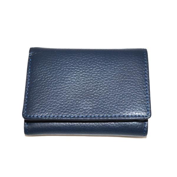 ✰*✰様 新品　未使用　三つ折り財布　牛革　タンレザー　ネイビー　厚革　コンパク memosia_23703