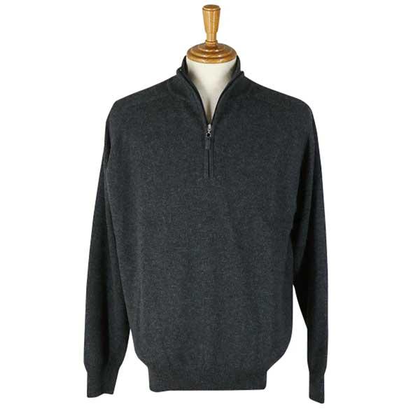 ファッズ カシミヤ100％ ジップハイネックセーター 濃グレー : MENS 