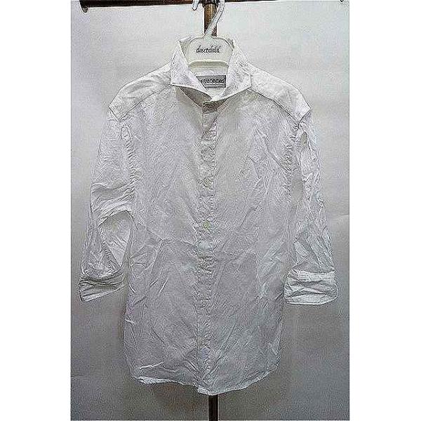 BUFFALO BOBS シャツ.LORENZO-ESTATEリネン混 ホリゾンタルカラー5分袖 /ホワイト/1-2 S-21-10-28-1014-BU-sh-KN-ZT116