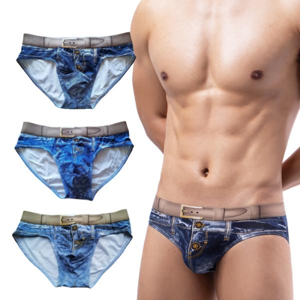 SALE 30%OFF メンズビキニブリーフ デニムプリントビキニ ローライズ ブリーフ シームレス タグレス男性下着(nb-a8027)